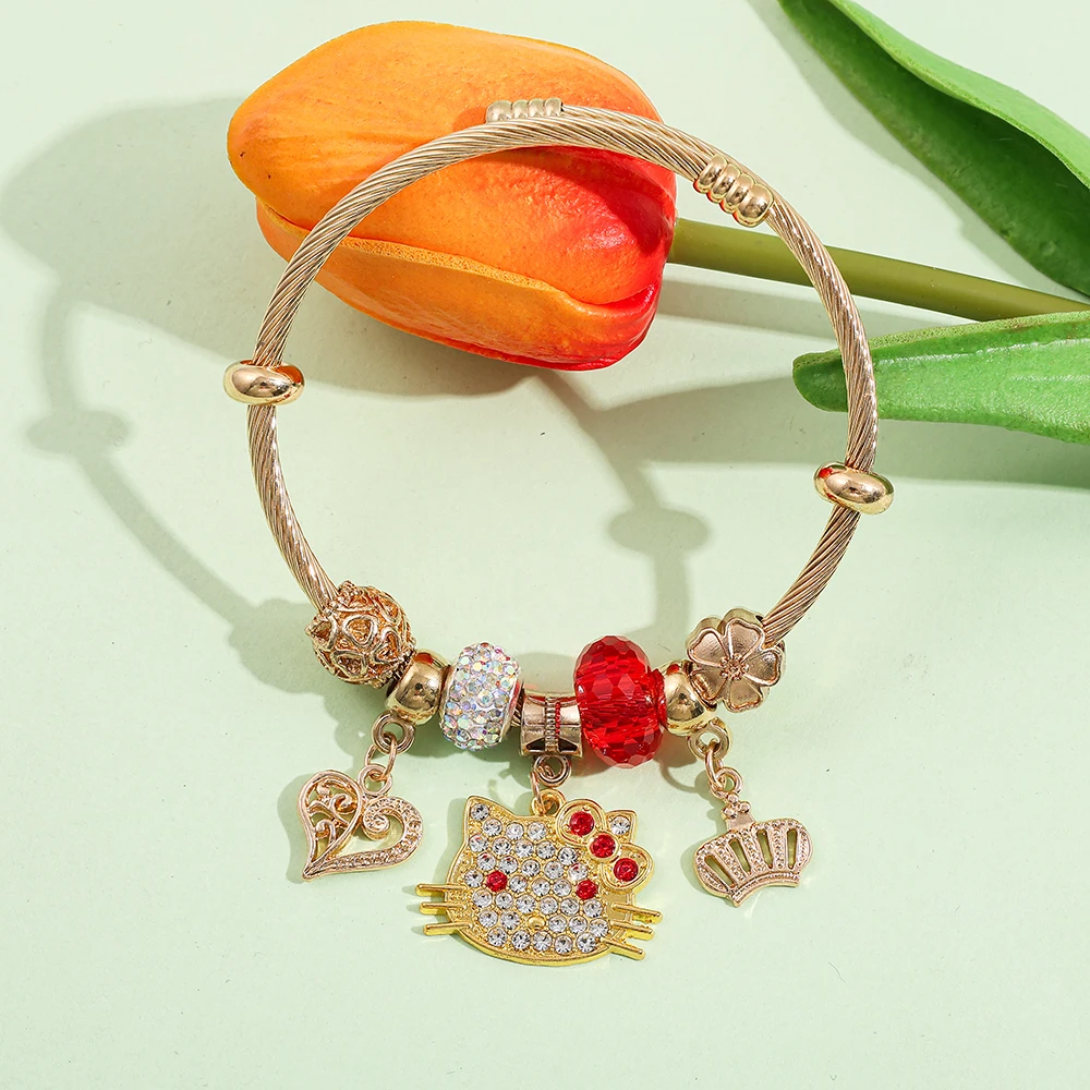 Sanrio Hello Kitty Cartoon Anime Armband Niedliche Strass KT Katze Mode DIY Zubehör Kitty Armband für Kinder Party Geschenke