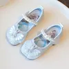 Disney Kindersandalen Elsa Princess Frozen PU-Leder Frühling Perlenschleife Schuhe für Mädchen rutschfeste weiche Unterseite Weiß Blau Größe 23-35
