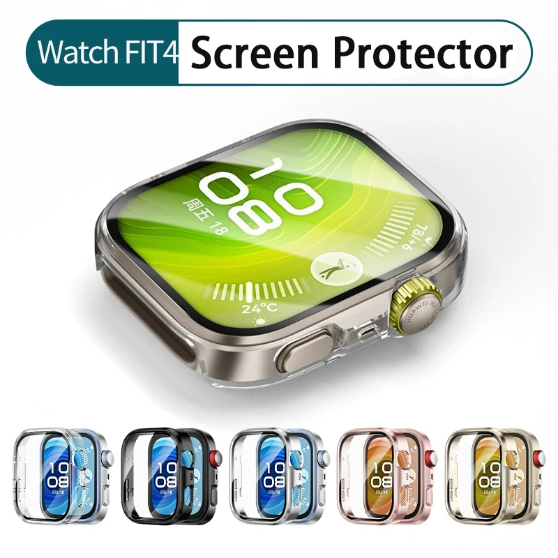 Gehärtetes Glas + Hülle für Huawei Watch Fit 4, Zubehör, Rundum-Hart-PC-Stoßstange, Displayschutzfolie, Huawei Watch Fit4-Abdeckung Image