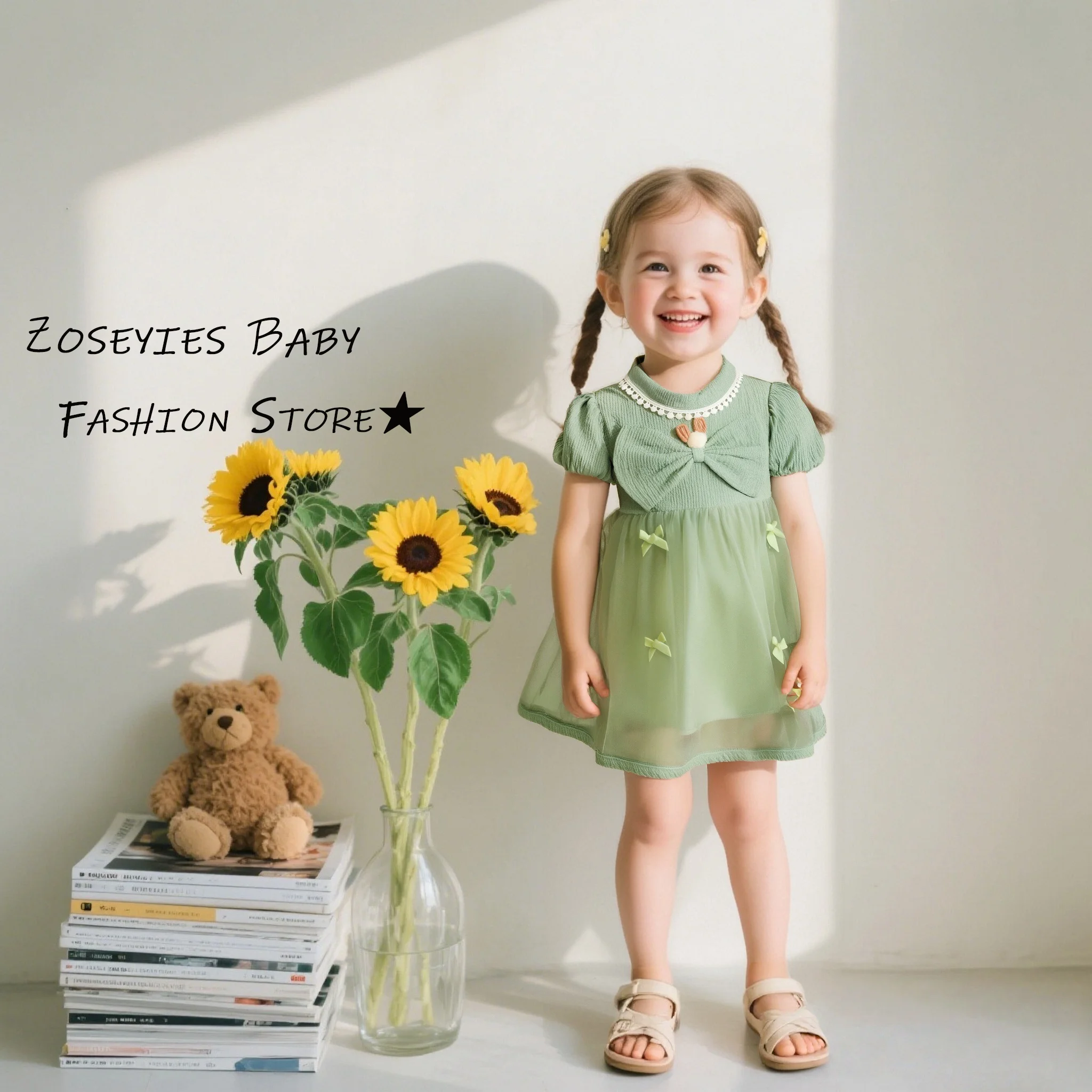 Mädchen Kleid Sommer Bowknot Cartoon Kurzarm Baby Mädchen Kleid Nette Mesh Mädchen Prinzessin Kleider Baby Mädchen Kleidung Image