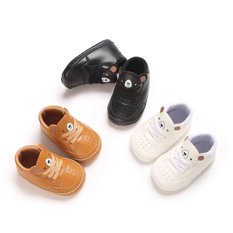 NEUE Babyschuhe Neugeborene Jungen Sneaker Mädchen Cartoon Erste Wanderer Kinder Kleinkinder Schnüren PU Leder Weiche Sohlen Turnschuhe 0-18 Monate Image