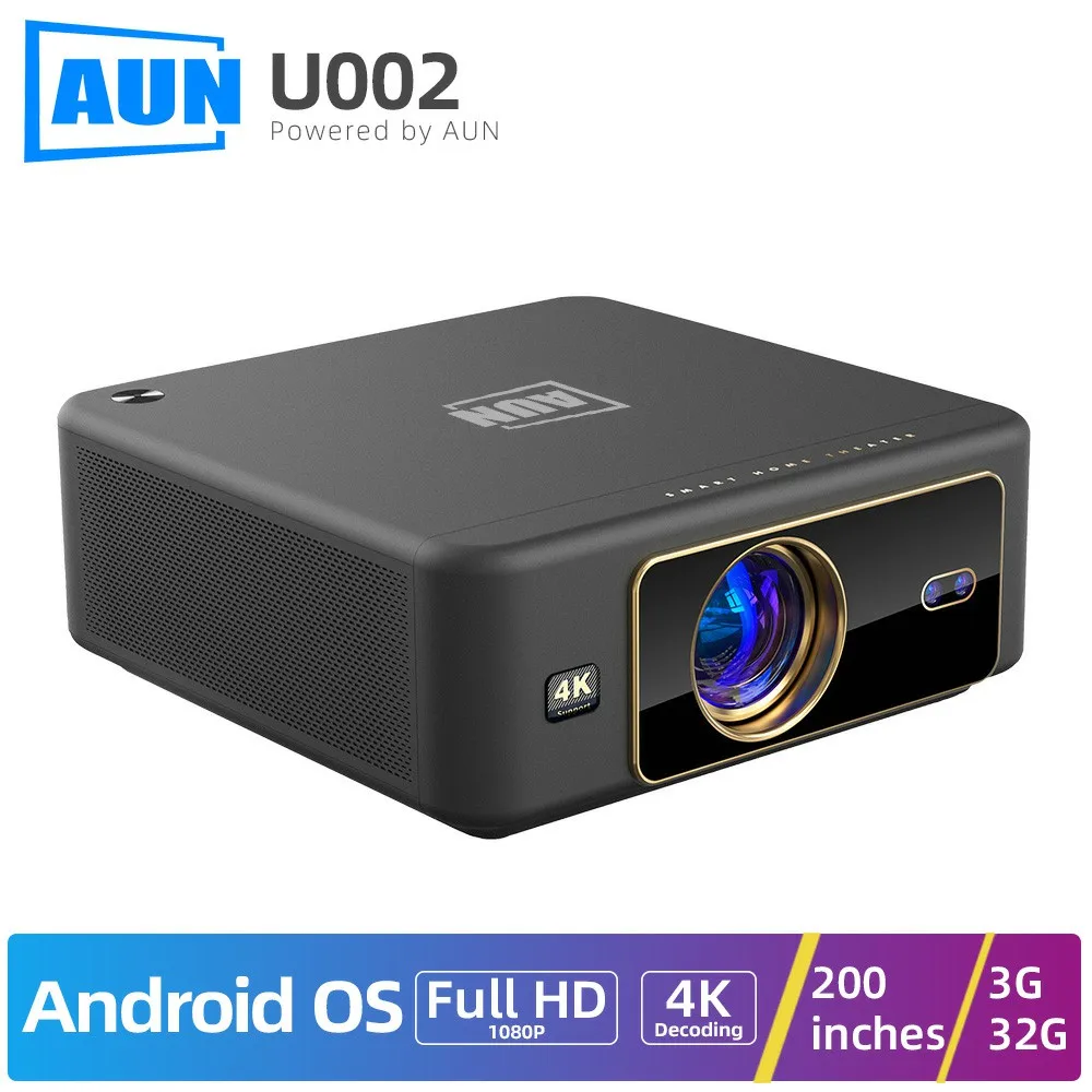 AUN Android projecteur LED AUN U002 4K vidéoprojecteur Full HD 1080P WIFI 3D films MINI Home cinéma cinéma 32G haut de gamme Smart TV