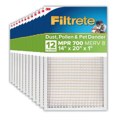 Filtrete 14 x 20 x 1 Air Filter, 12 HVAC Filters, MPR 700, Merv 8, Dust, Pollen & Pet Dander, 3 Month Pleated 1 inch Electrostatic Air Filters