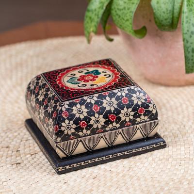 'Floral-Themed Lined Batik Wood Jewelry Box Carved by Hand'