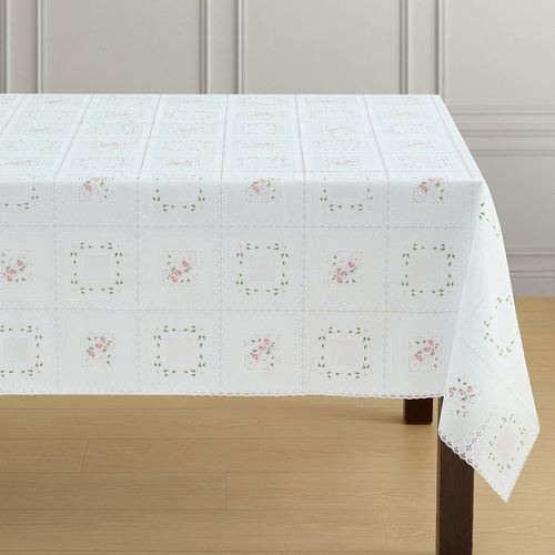 Rosette Lace Vinyl Rectangle Tablecloth White 54 x 108, 54 x 108, White