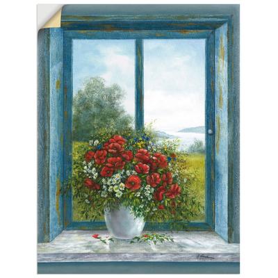 Wandbild ARTLAND "Mohnblumen am Fenster", blau (farbe bild(er): blau), B:45cm H:60cm T:0,1cm, Dekorfolie, Bilder, als Leinwandbild, Wandaufkleber in verschied. Größen Image