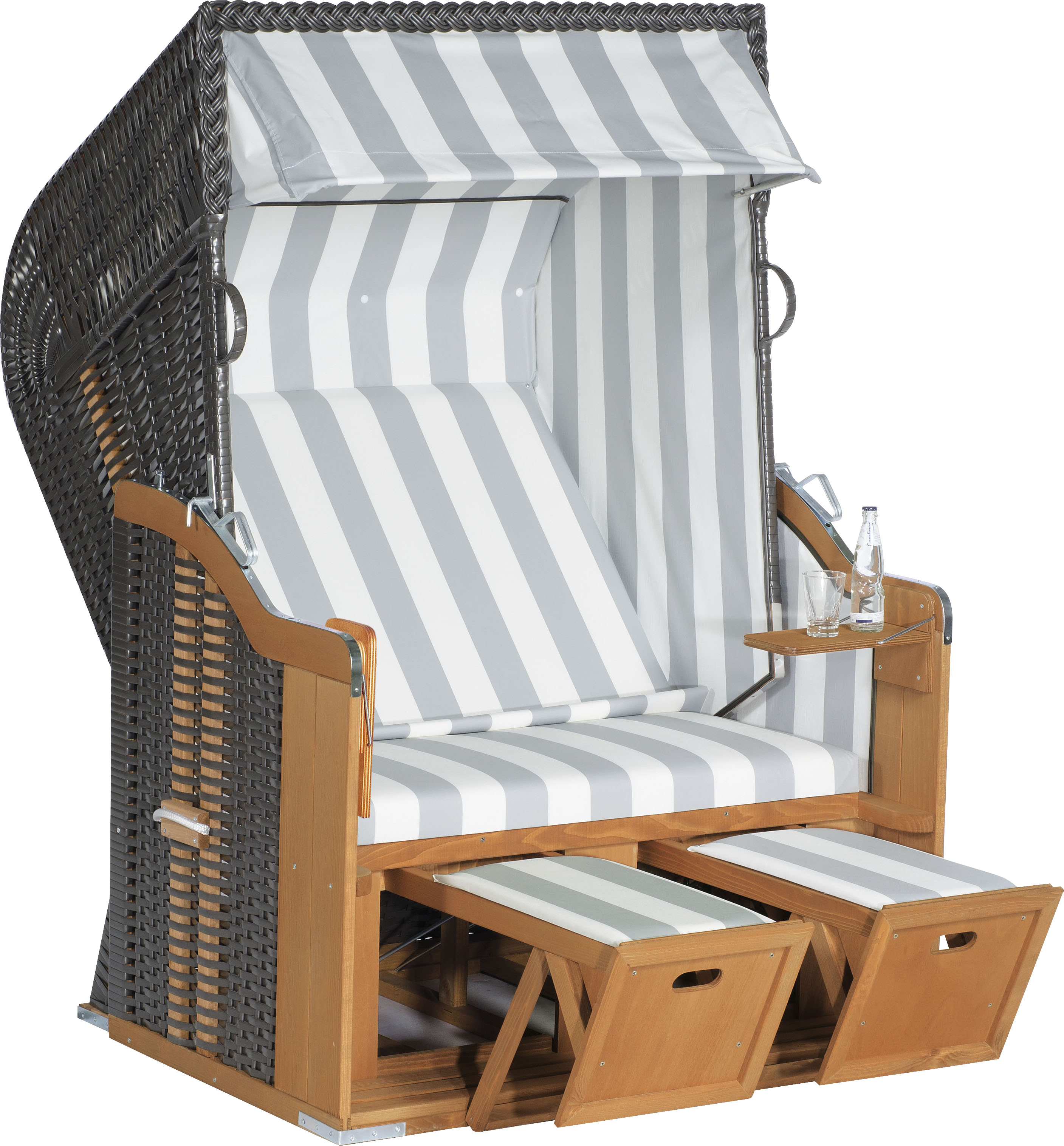Strandkorb SUNNYSMART "Rustikal 250 Basic", grau (korpus: natur, anthrazit bezug: grau, weiß), StrandkörbeB:125cm H:160cm T:90cm, PVC-Stoff, Metallteile wetterfest verzinkt, B:125cm H:160cm T:90cm Image