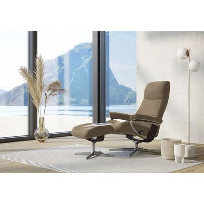 Relaxsessel STRESSLESS "View", braun (almond paloma), B:78cm H:108cm T:78cm, Leder PALOMA: PALOMA ist ein durchgefärbtes Semianilin-Möbelleder mit natürlicher Narbung., Sessel, mit Hocker, mit Cross Base, Größe S, M & L, Holzakzent Braun Image