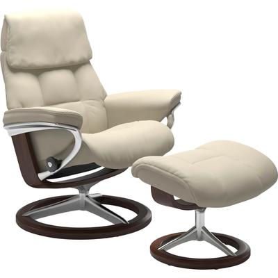 Relaxsessel STRESSLESS "Ruby", beige (cream batick), B:78cm H:100cm T:76cm, Leder PALOMA: durchgefärbtes Semianilin-Möbelleder, Leder BATICK: durchgefärbtes und genarbtes Möbelleder, Sessel, mit Signature Base, Größe M, Gestell Eiche, Wenge, Braun &... Image