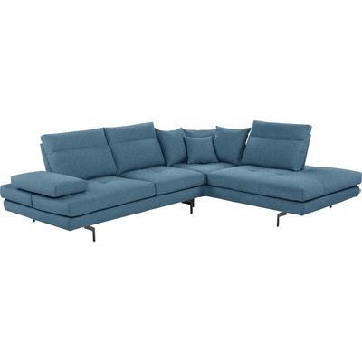Ecksofa CALIA ITALIA "Toby Wing, Komfortsofa mit Sitzkomfort der Extraklasse, L-Form", blau (turchese quebec), B:288cm H:90cm T:232cm, Synthetische Faser (100% Polyester), Sofas, Sitztiefenverstellung, wahlw. mit Kissen-Set,Füße schwarz matt Image