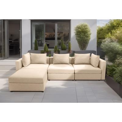 Ecksofa DOMO COLLECTION "Solskin, individuell erweiterbar/kombinierbar L-Form", beige, B:312cm H:80cm T:96cm, 100% solution dyed Acryl, Sofas, mit losen Kissen. Rücken- und Seitenteile als Stecksystem. Image