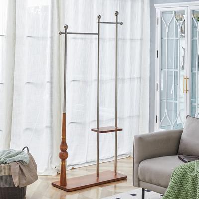 Roomfitters Double-Layer Coat Rack with Antique Wood Veneer and Metal Stand, 70