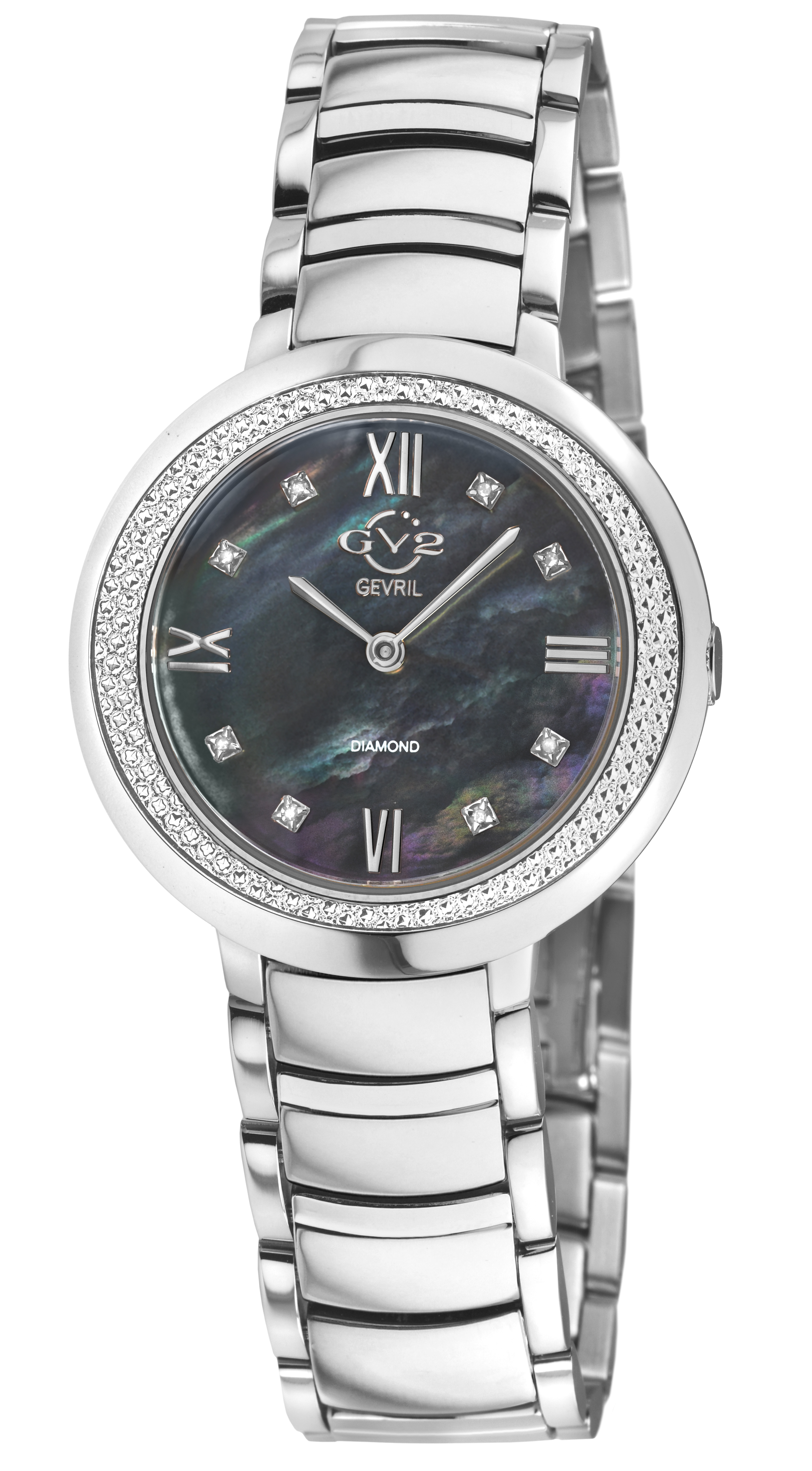 Gv2 Amalfi Womens Swiss Quartz Diamond Black MOP Dial Silver Stainless Watch - One Size | Gv2 Sale | Discount Designer Brands