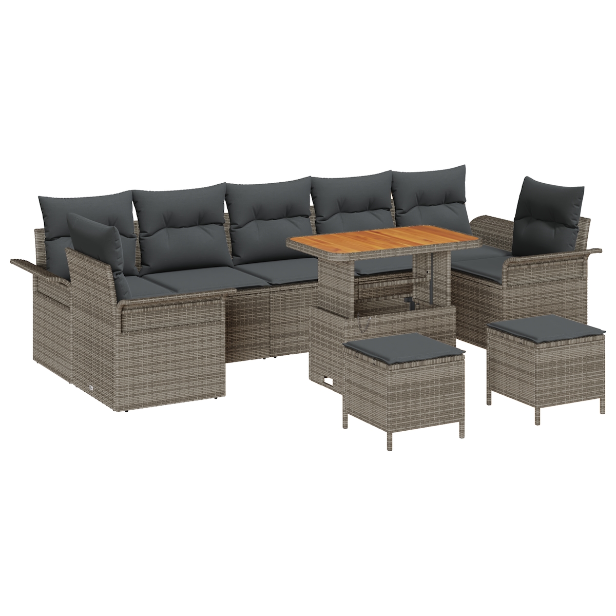 vidaXL 10-teiliges Garten Sofa Set mit Kissen Grau Poly Rattan Akazie Image