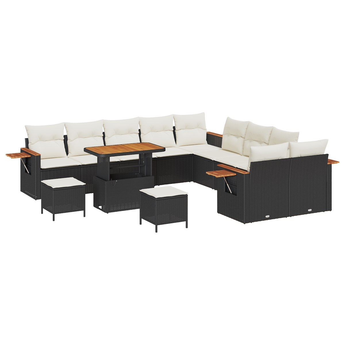 vidaXL 13-teiliges Garten Sofa Set mit Kissen in Schwarz aus Polyrattan mit Akazie Image