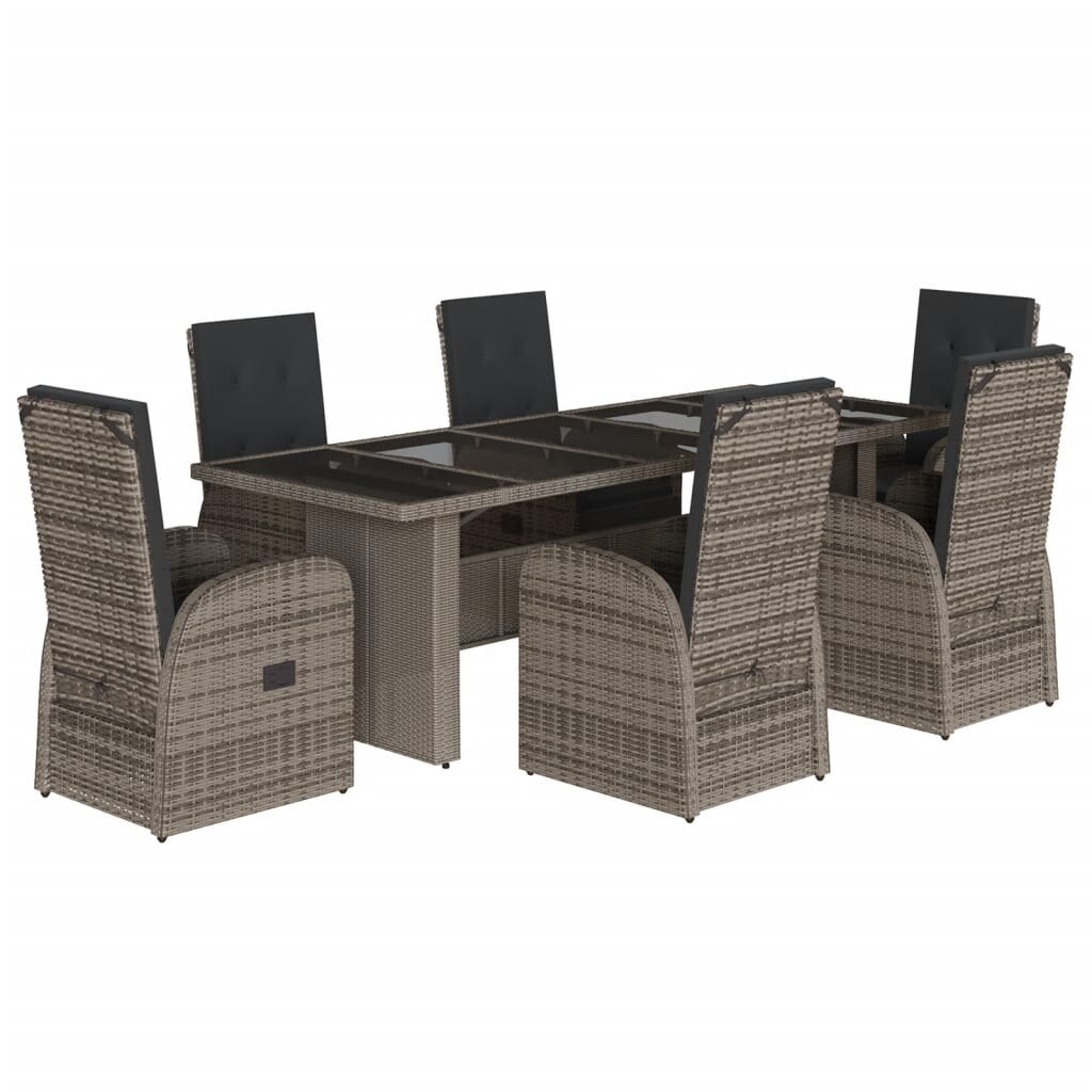 vidaXL 7-tlg. Garten-Essgruppe mit Kissen Grau Poly Rattan Image