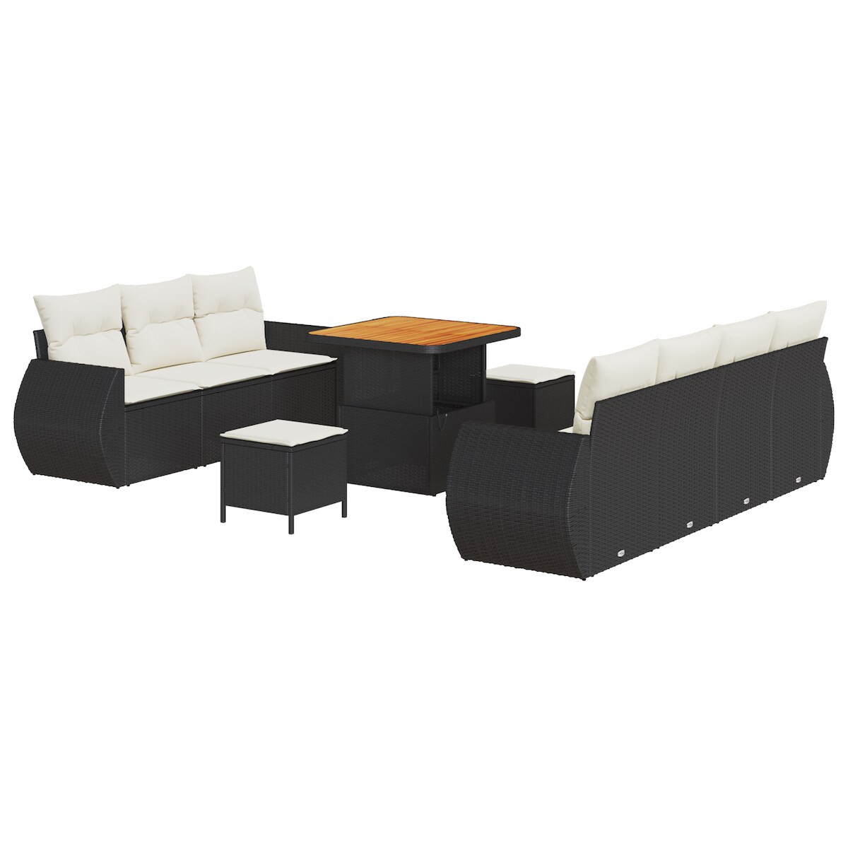 vidaXL 10-teiliges Garten-Sofa-Set mit Kissen in Schwarz aus Poly-Rattan und Akazienholz Image