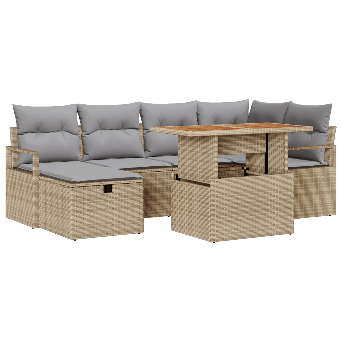 vidaXL 7-teiliges Gartensofa-Set mit Kissen in Beige aus Poly-Rattan Image