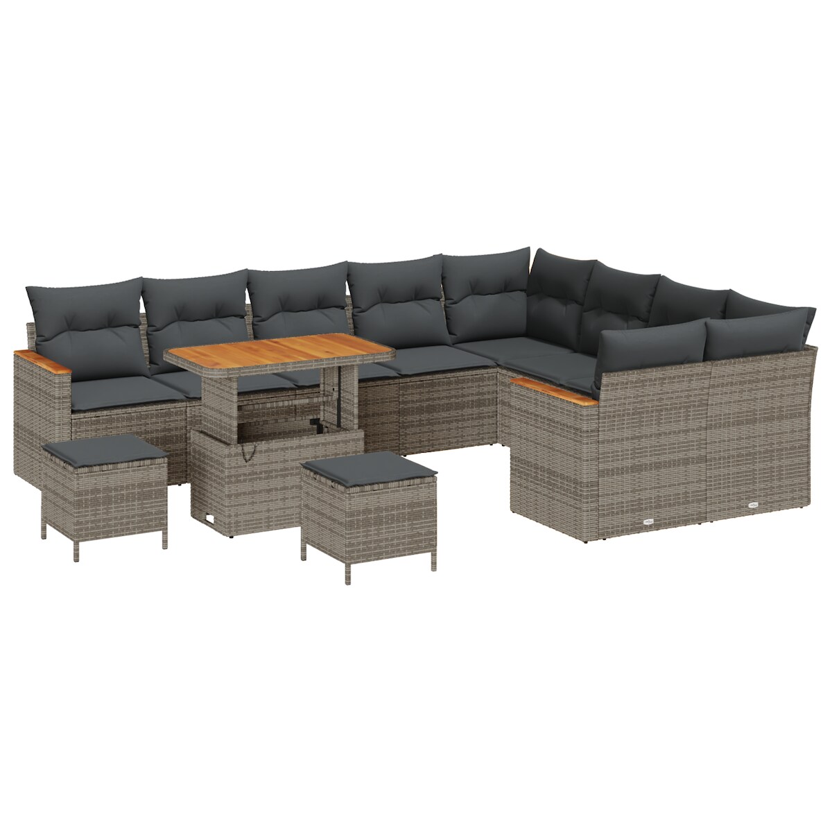 vidaXL 12-teiliges Garten Sofa Set mit Kissen Grau Poly Rattan Akazie Image