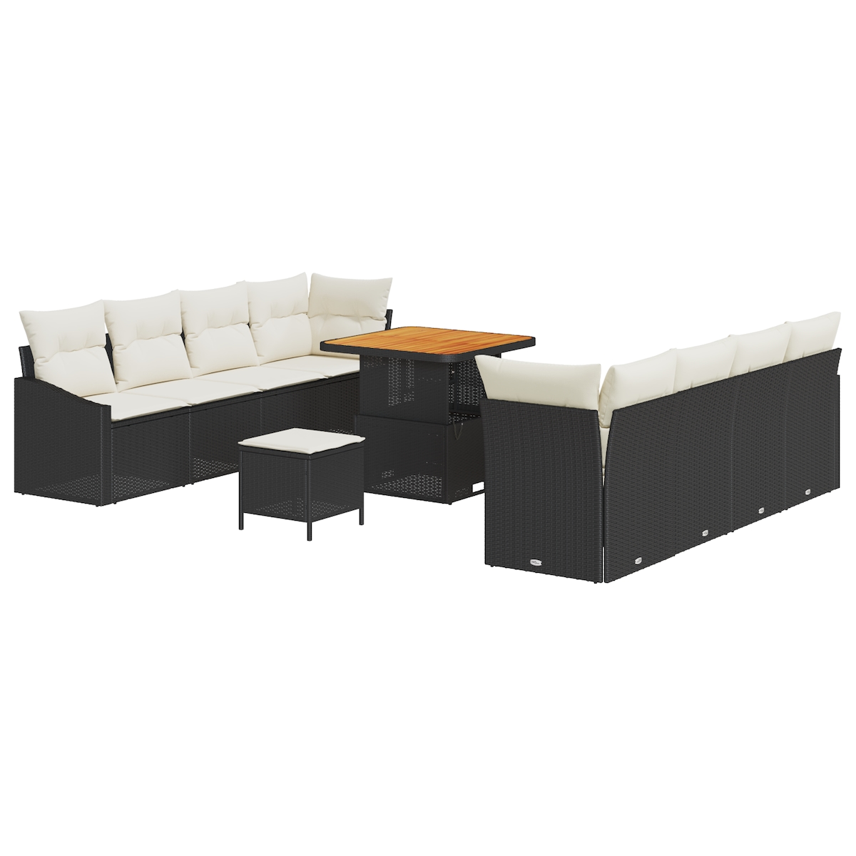 vidaXL 11-teiliges Garten Sofa Set mit Kissen Schwarz Poly Rattan Akazie Image