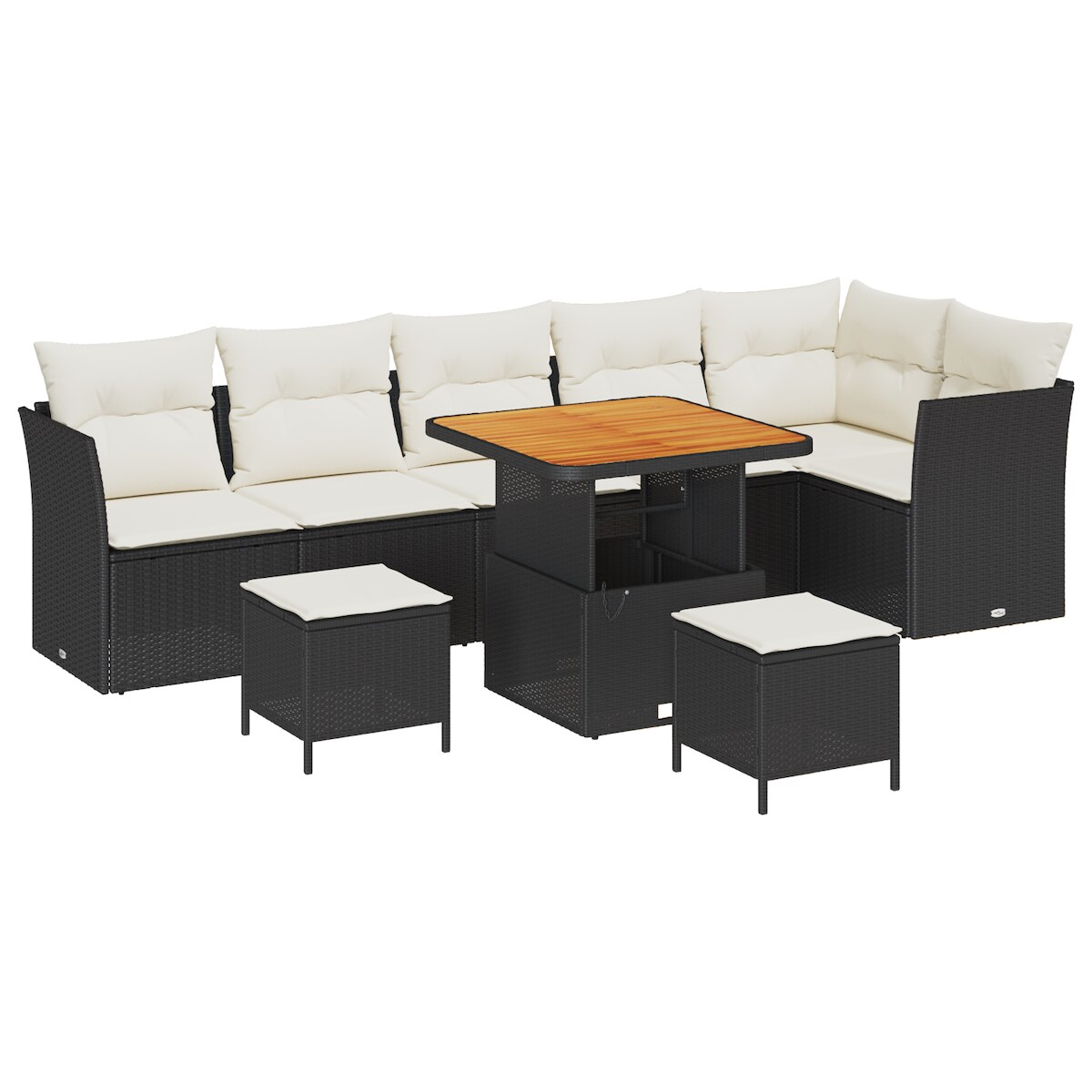 vidaXL 9-teiliges Garten-Sofa-Set mit Kissen Schwarz Poly-Rattan Akazie Image
