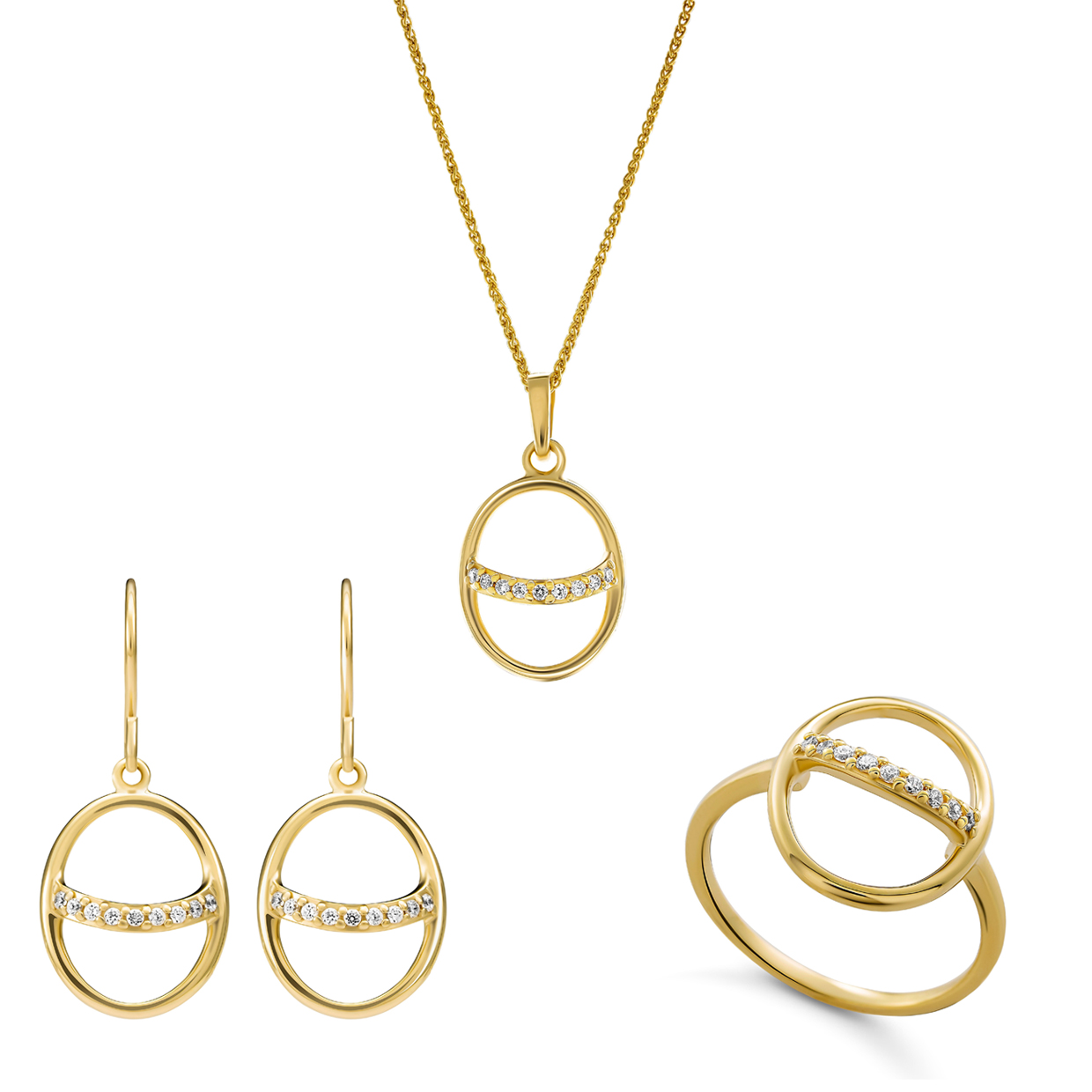 Orphelia 'Amaliada' Damen 925 Sterling Silber Set: Halskette + Ohrringe + Ring - Gold SET-7572 Image