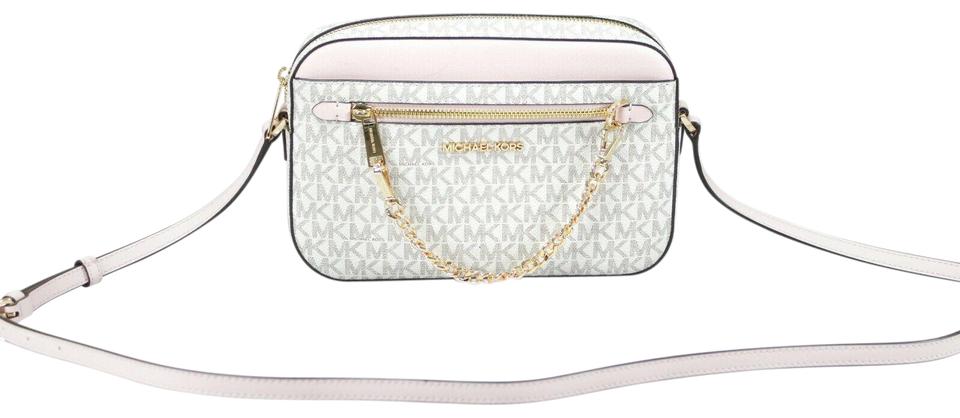 Michael Kors Damen Jet Set Item Große Ost-West Signatur Leder Reißverschluss Ketten Umhängetasche (Vanilla PVC/Puderrosé) Image