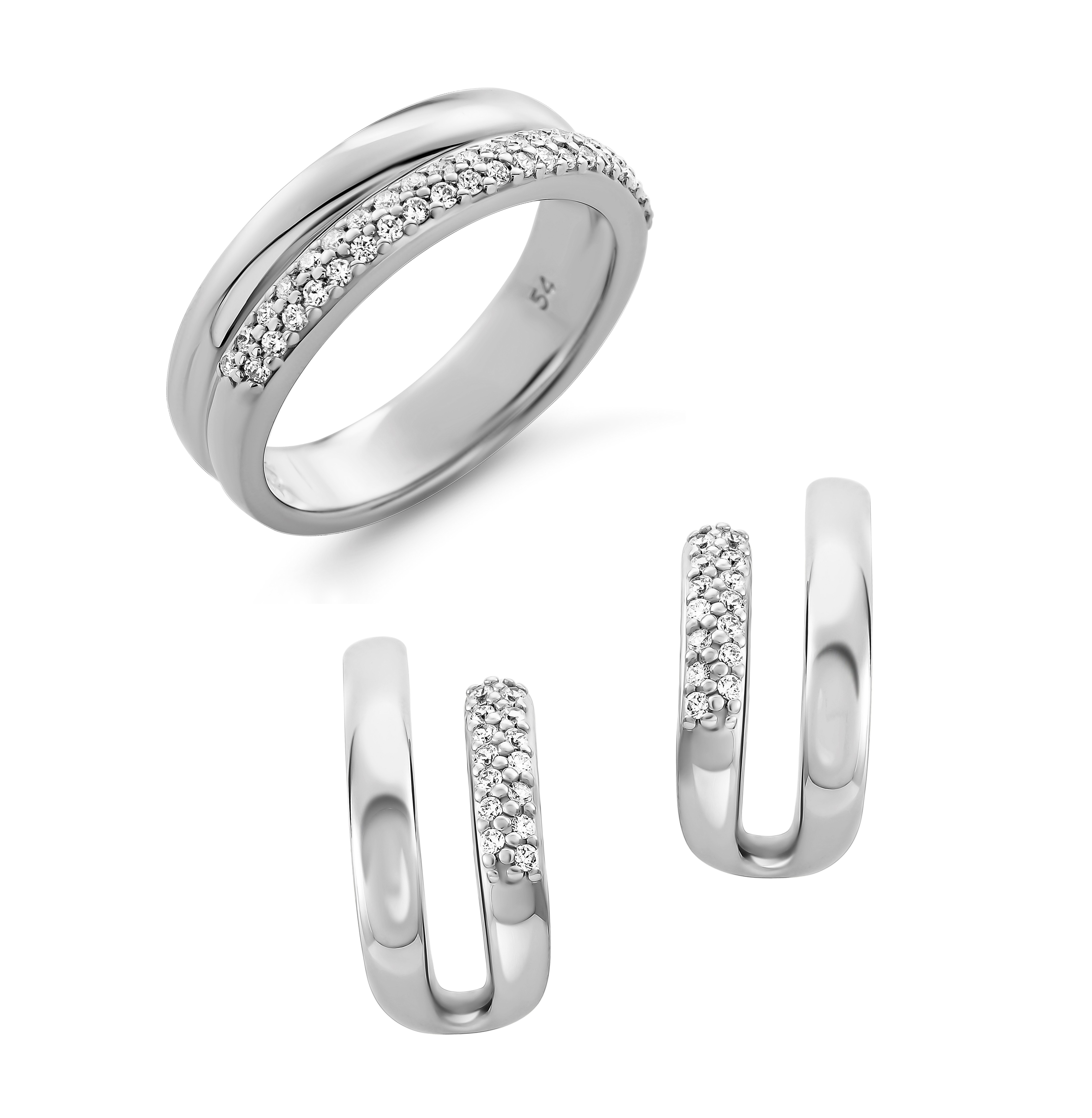 Orphelia 'Emily' Damen 925 Sterling Silber Set: Ohrringe + Ring - Silber SET-7581 Image