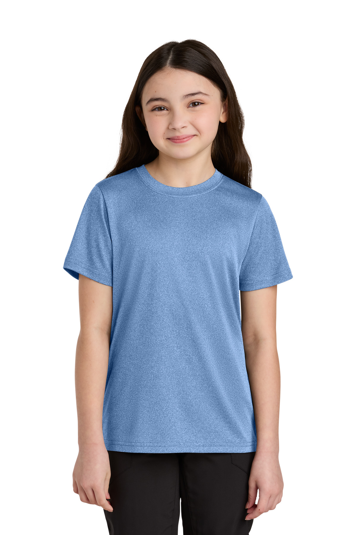 Port & Company PC390Y Athletic Co Youth Heather Performance Top in Carolina Blue size Large | Cotton/Polyester Blend