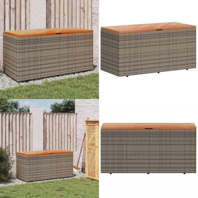Gartentruhe Grau 110x50x54 cm Poly Rattan Akazienholz - Gartentruhe - Aufbewahrungsbauchs Image