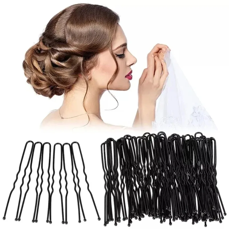 6 cm schwarzes Metallhaar, gewellt, U-förmig, Bobby Pin Haarspange, Salon-Griffclip, Webart, Braut-Twist-Brötchen, Haarnadeln, Deko-Haar-Accessoires ﻿ Image