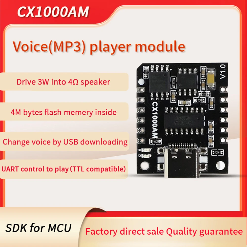 CX1000AM serielles MP3-Sprachchchipmodul, Mikrocontroller-Steuerung, löst die Sprachübertragung, benutzerdefiniertes Audiomodul der TYPE-C-Schnittstelle aus Image
