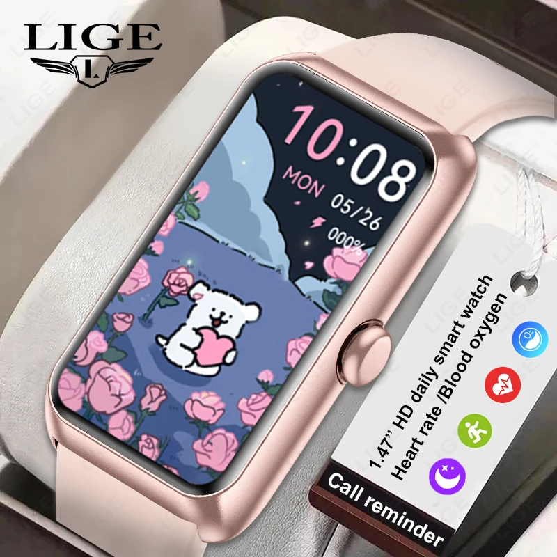 LIGE Fitness-Tracker-Smartwatches für Damen und Herren mit Herzfrequenzmesser, 1,47 Zoll Smartwatch, Schritt- und Kalorienzähler für Android iOS Image