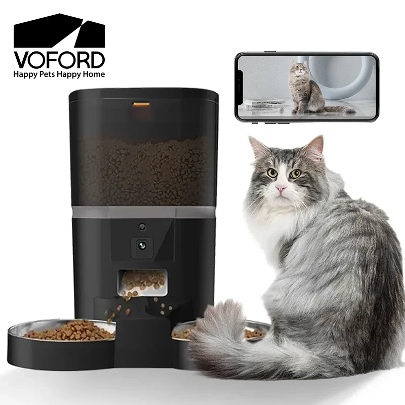 4L Automatische Pet Feeder Mit Kamera APP Steuerung Doppel Mahlzeit Smart Pet Zeit Für Haustier Katzen Hundefutter Edelstahl Schüssel Feeder