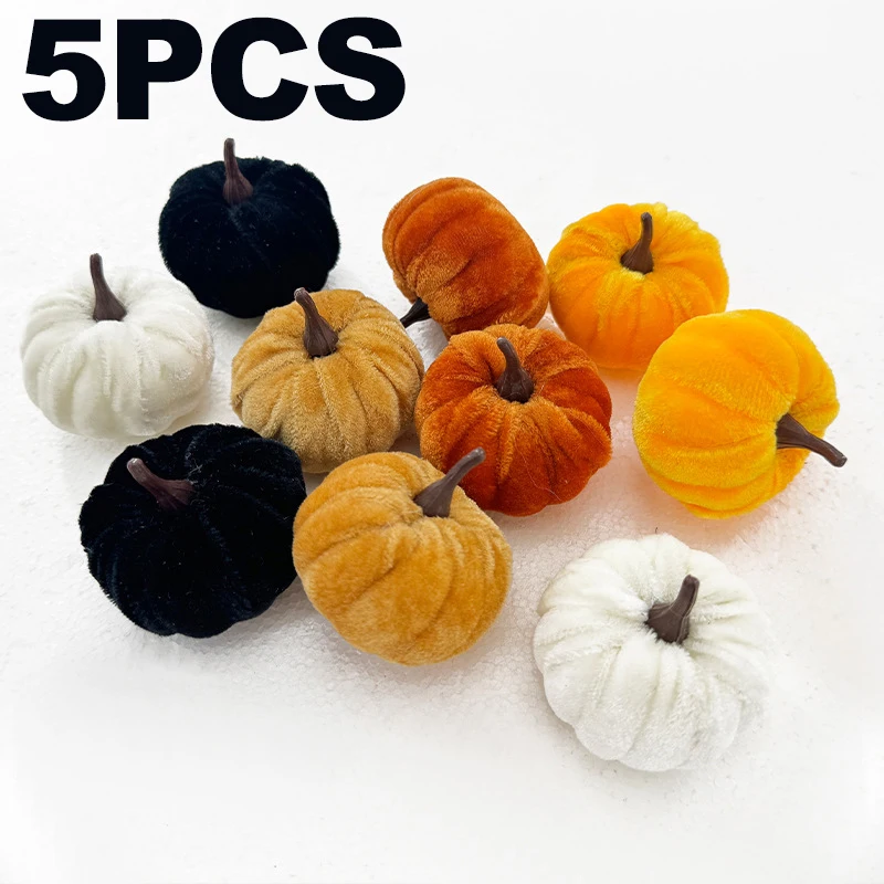 5PCS Halloween Kürbis Set 5CM Künstliche Kürbis Dekorationen Halloween Party Schaum Kürbis Desktop Ornament Halloween Dekor Image