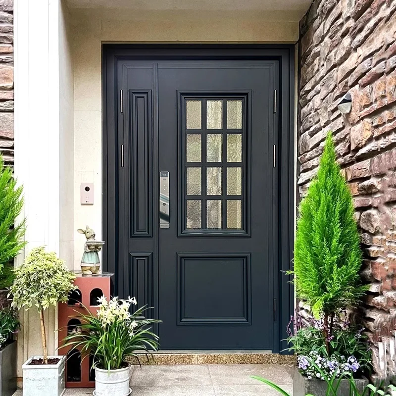 Villa aus Aluminiumguss, Doppeltür-Eingang, Kind- und Muttertür, ländliche, selbstgebaute Haustür, Glasteneingang, Kupfer-Anpassung