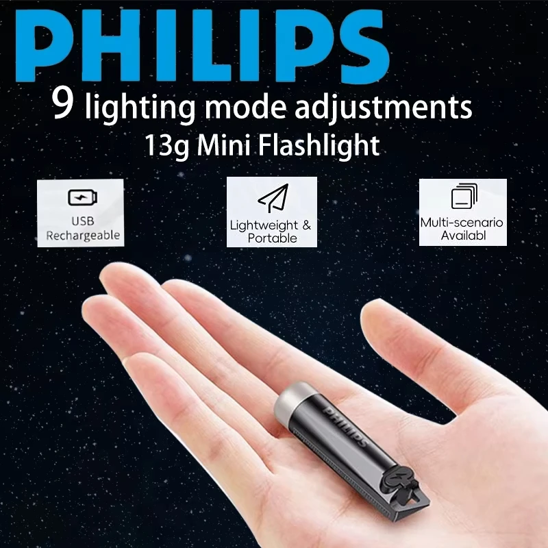 Philips 2025 Neue EDC-Taschenlampe SFL1121 LED wiederaufladbar Mini EDC Schlüsselanhänger-Taschenlampe Camping-Licht Wandern Selbstverteidigung tragbar Image