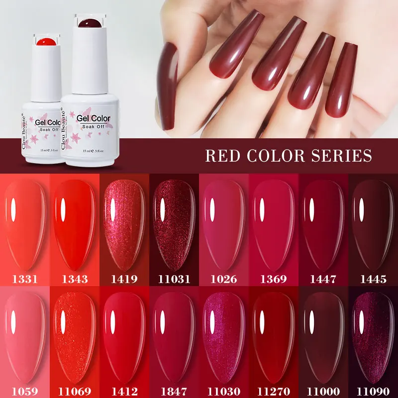 Clou Beaute Red Series Gel-Nagellack, TPO-frei, UV-Gel-Nagelgrundierung, Semi-Permanent-UV-Lack, Hybrid-Gelpolitur, 15 ml Neongel Image
