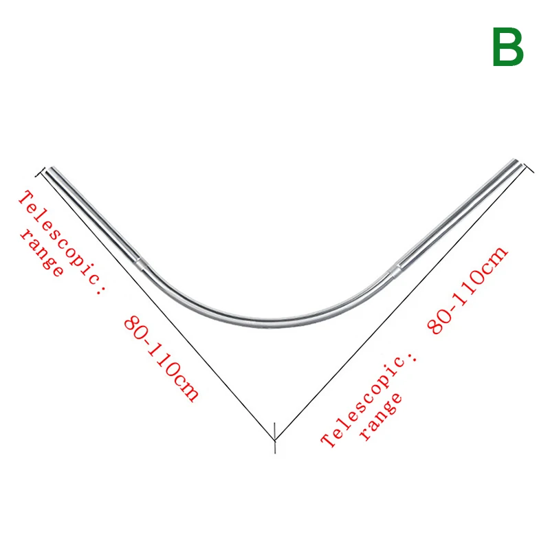 Stanzfreie Badezimmer-Vorhangschiene, 3 Größen, ausziehbare, gebogene Duschvorhangstange, silberfarbene L-förmige Duschvorhangstangen aus Edelstahl