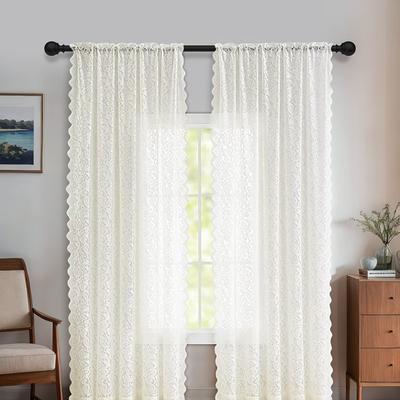 Curtain Drapes French Vintage Lace Sheer Curtains - Decorative Privacy Drapes for Living Room Bedroom, Room Divider