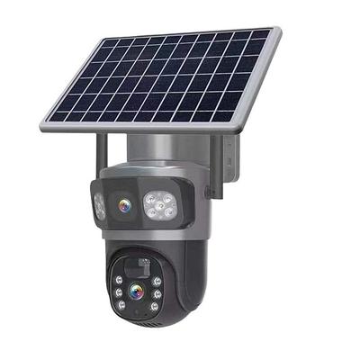 Dual-lens Solar-powered Wireless Outdoor Security Camera 8-megapixel Resolution 355 Pan-tilt Rotation With Colour Night Vision Spotlight/Alarm Motion Detection Two-way Intercom Wifi Monitoring.