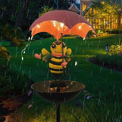 1 Pc Outdoor Waterproof Solar Bee Flamingo Umbrella Light Bird Feeding Device Courtyard Garden Terrace Decorative Light Landscape Light