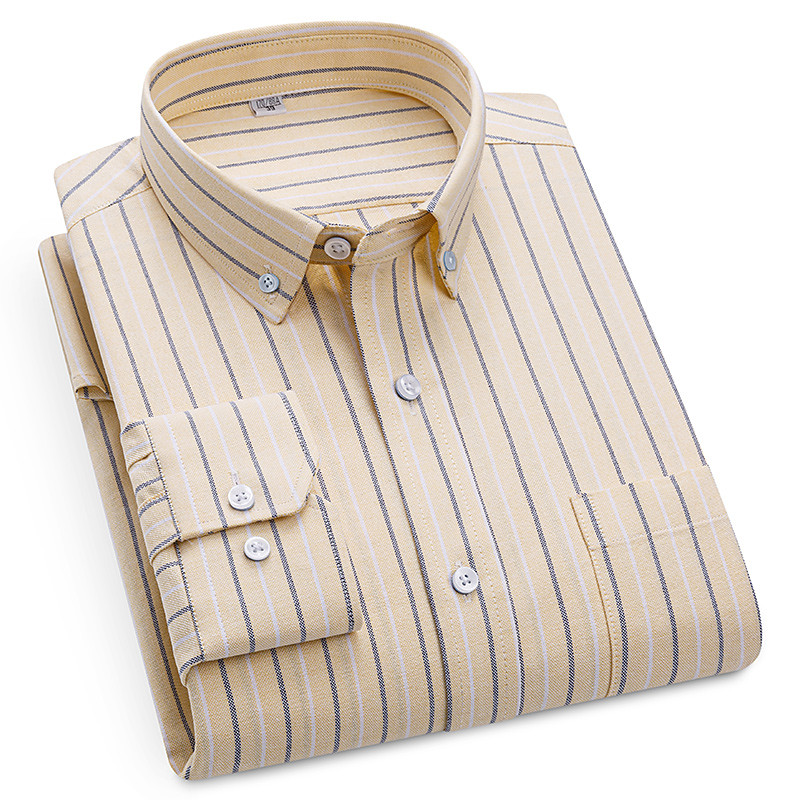 Men's Shirt Dress Shirt Button Down Shirt Oxford Shirt Plaid Shirt Collared Shirt Plaid / Striped / Chevron / Round Daily Wear Corporate Clothing Yellow Blue Long Sleeve Shirt Collar All Seasons