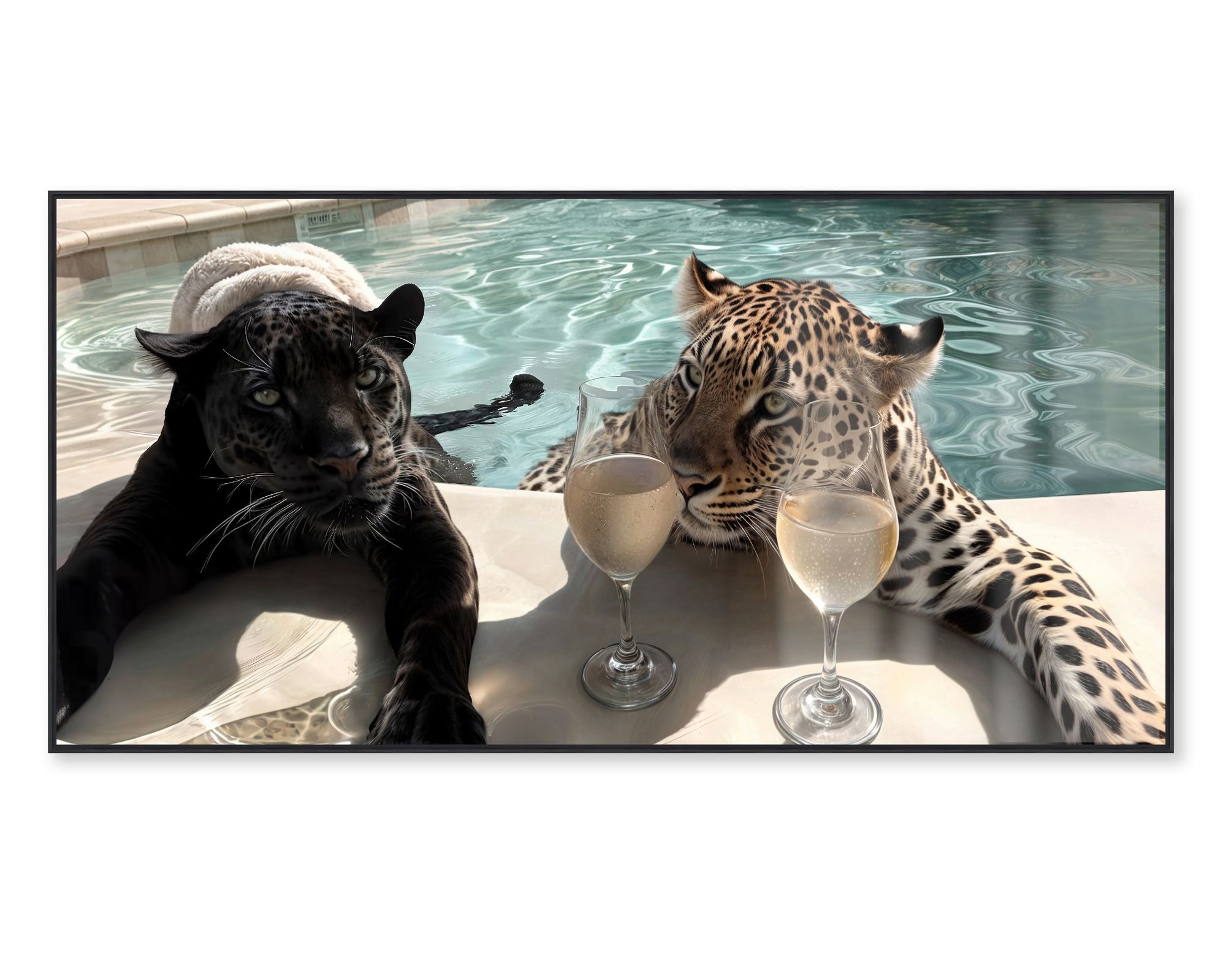 La Casa »Puma and Gepard in the pool« Glasbild 160x80 cm gerahmt