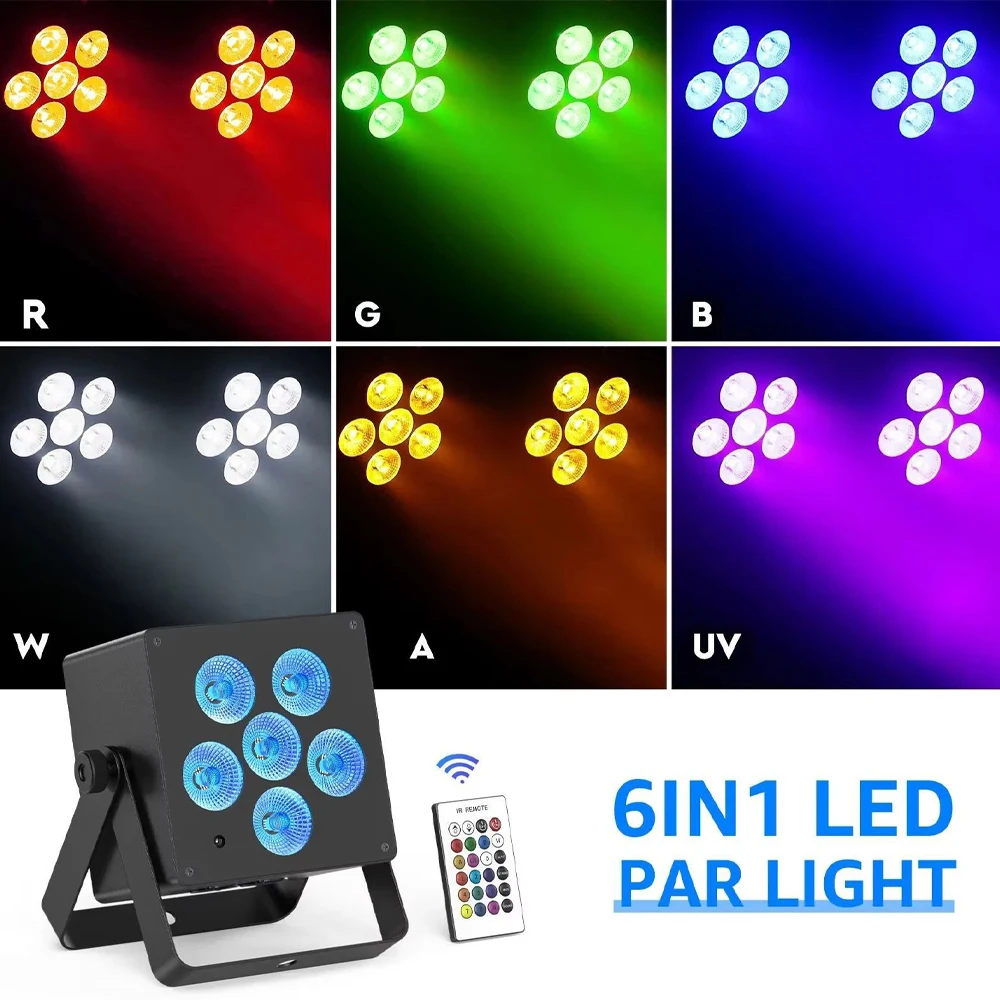 Rechargeable Stage Par Lights 6 LEDS RGBWA+UV 6IN1 Wireless Battery Par Lights LED Uplights DMX / Remote Control DJ Party Lights