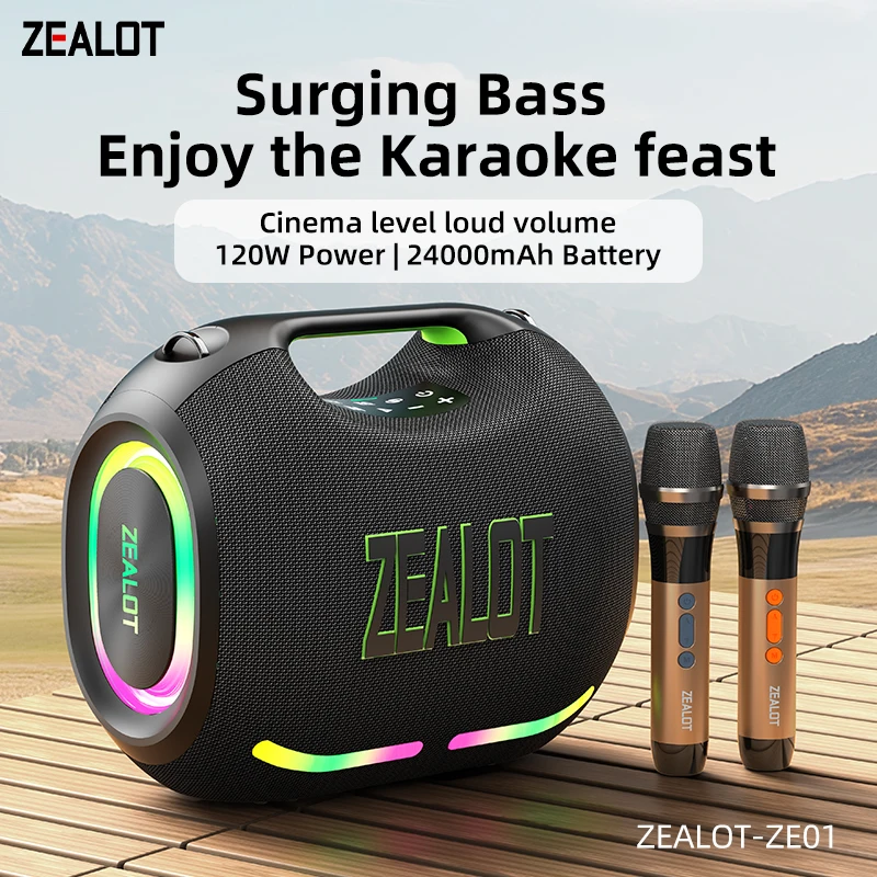 ZEALOT-ZE01M Speaker Bluetooth Karaoke Party Speaker with 2 Way Sound System 120W Output Built-in/Wired Mic for party