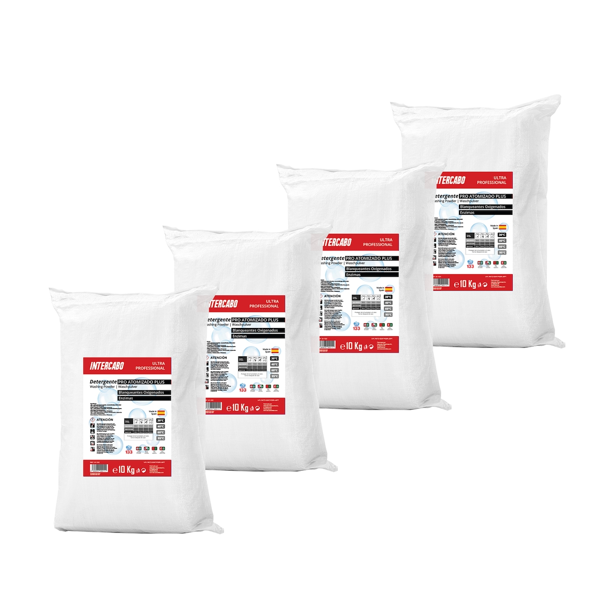 Intercabo Waschpulver mit Aktivsauerstoff und Enzymen für Waschmaschinen 40kg| Für weiße und bunte Wäsche | XXL Profi Waschmittel | 4 x 10 Kg Image