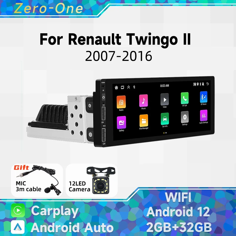 1 Din Radio Android Car Multimedia for Renault Twingo II 2007-2016 6.9 Inch Screen Stereo Head Unit Carplay Autoradio Navigation