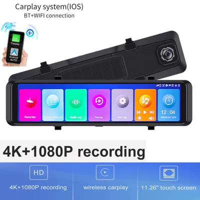 11.26" Car Rearview Mirror 5G Video Android CarPlyaer 4K DVR Dash Cam Recorder 1080P GPS Blutooth WiFi 24h Parking Monitor