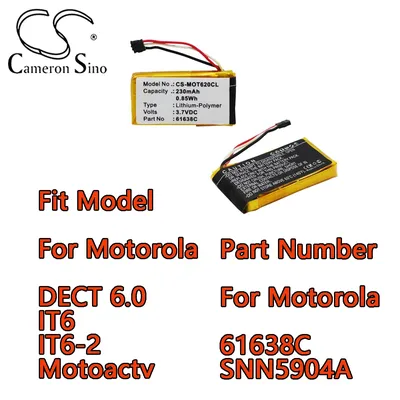 Cameron Sino 230mAh Cordless Phone Battery For Motorola DECT 6.0 IT6 IT6-2 Motoactv Part Number For Motorola 61638C SNN5904A